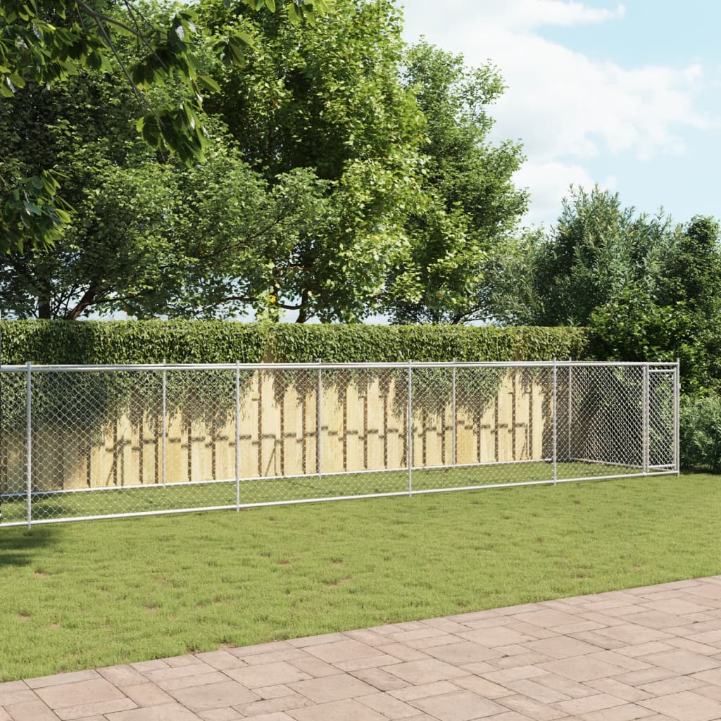 Klec pro psy s dvířky šedá 12 x 2 x 1,5 m pozinkovaná ocel