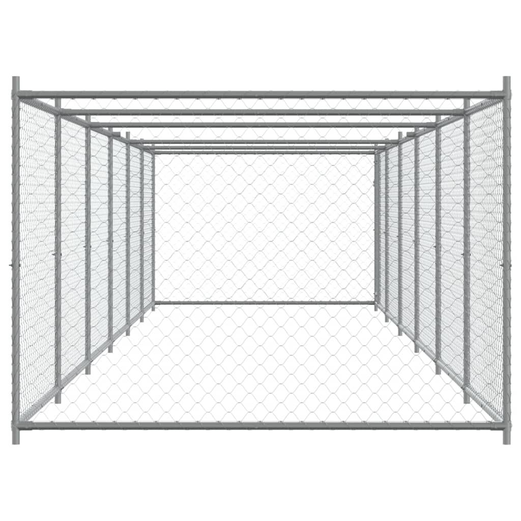 Klec pro psy s dvířky šedá 12 x 2 x 1,5 m pozinkovaná ocel