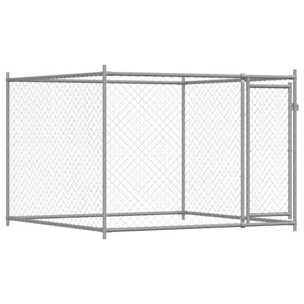 Klec pro psy s dvířky šedá 12 x 2 x 1,5 m pozinkovaná ocel