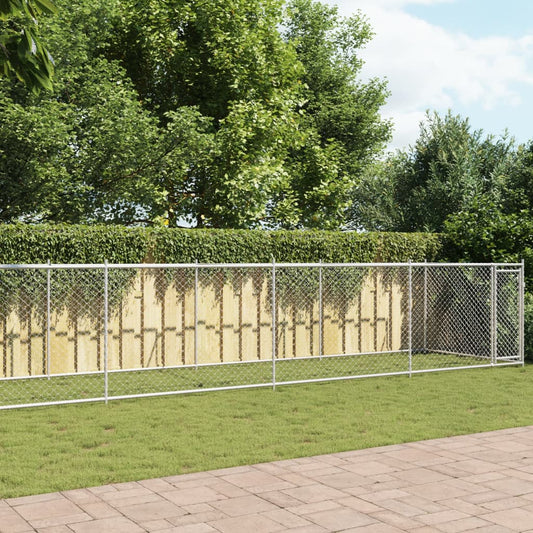 Klec pro psy s dvířky šedá 12 x 2 x 1,5 m pozinkovaná ocel