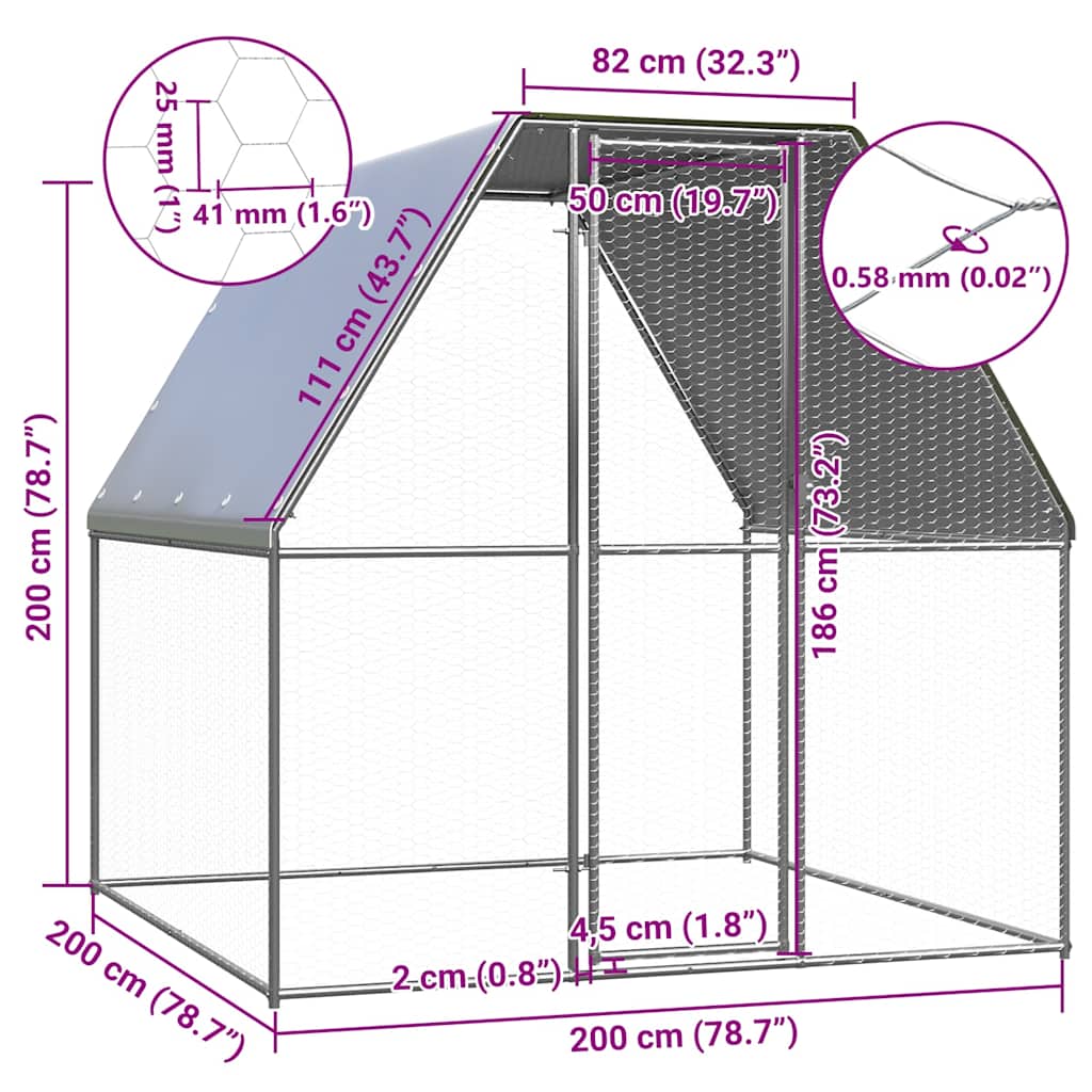 Klec pro kuřata stříbrná a šedá 2 x 2 x 2 m pozinkovaná ocel