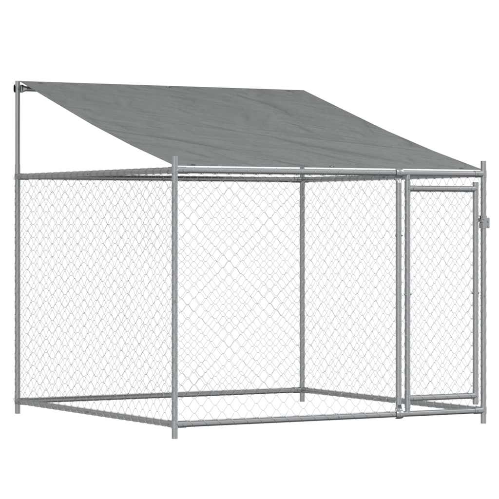 Klec pro psy se střechou a dvířky šedá 2x2x2 m pozinkovaná ocel