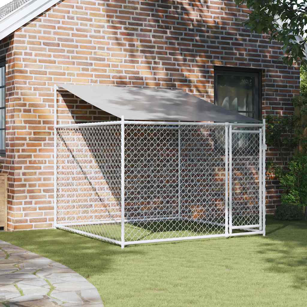 Klec pro psy se střechou a dvířky šedá 2x2x2 m pozinkovaná ocel