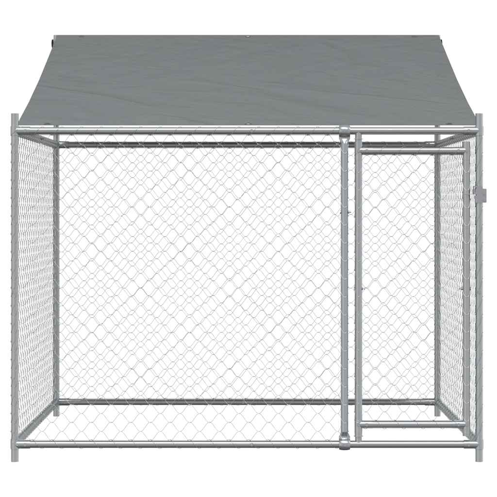 Klec pro psy se střechou a dvířky šedá 2x2x2 m pozinkovaná ocel