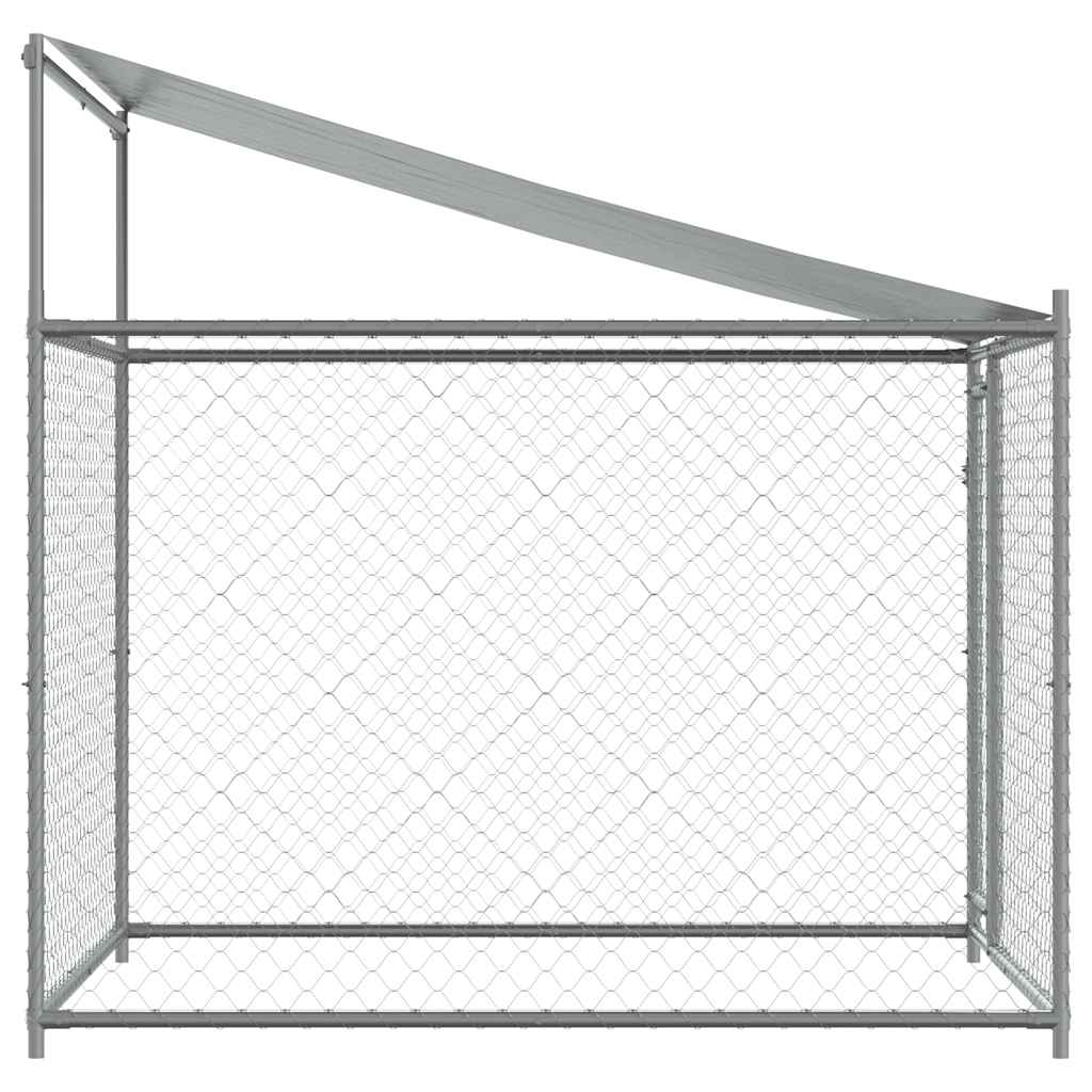 Klec pro psy se střechou a dvířky šedá 2x2x2 m pozinkovaná ocel