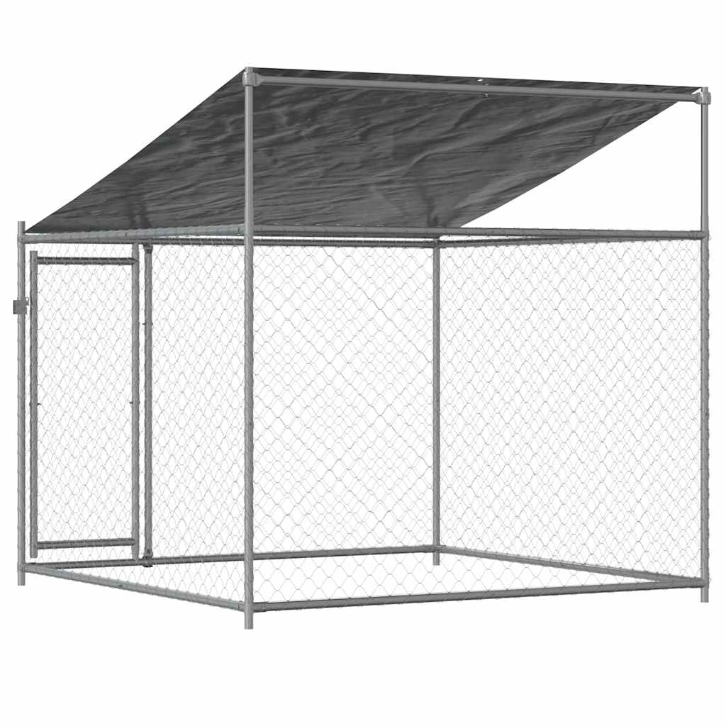 Klec pro psy se střechou a dvířky šedá 2x2x2 m pozinkovaná ocel