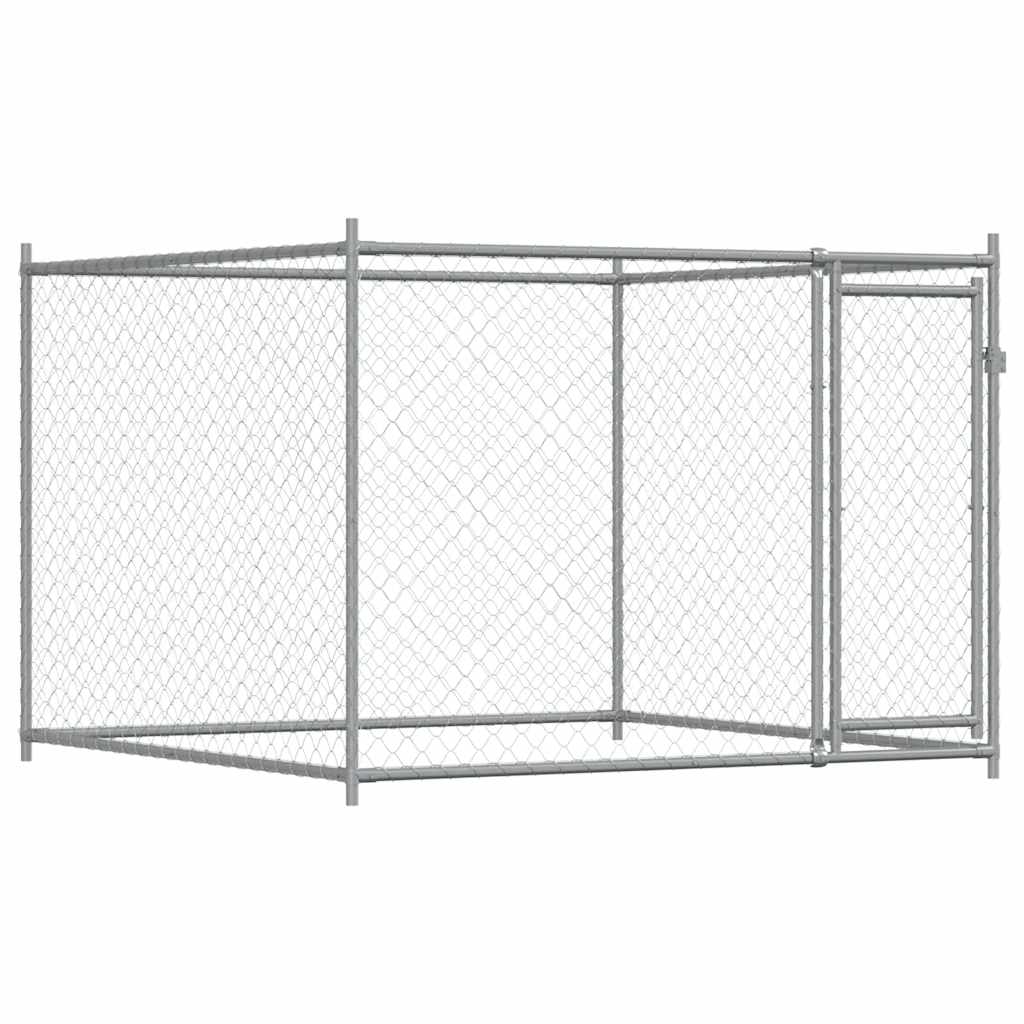 Klec pro psy s dvířky šedá 2 x 2 x 1,5 m pozinkovaná ocel
