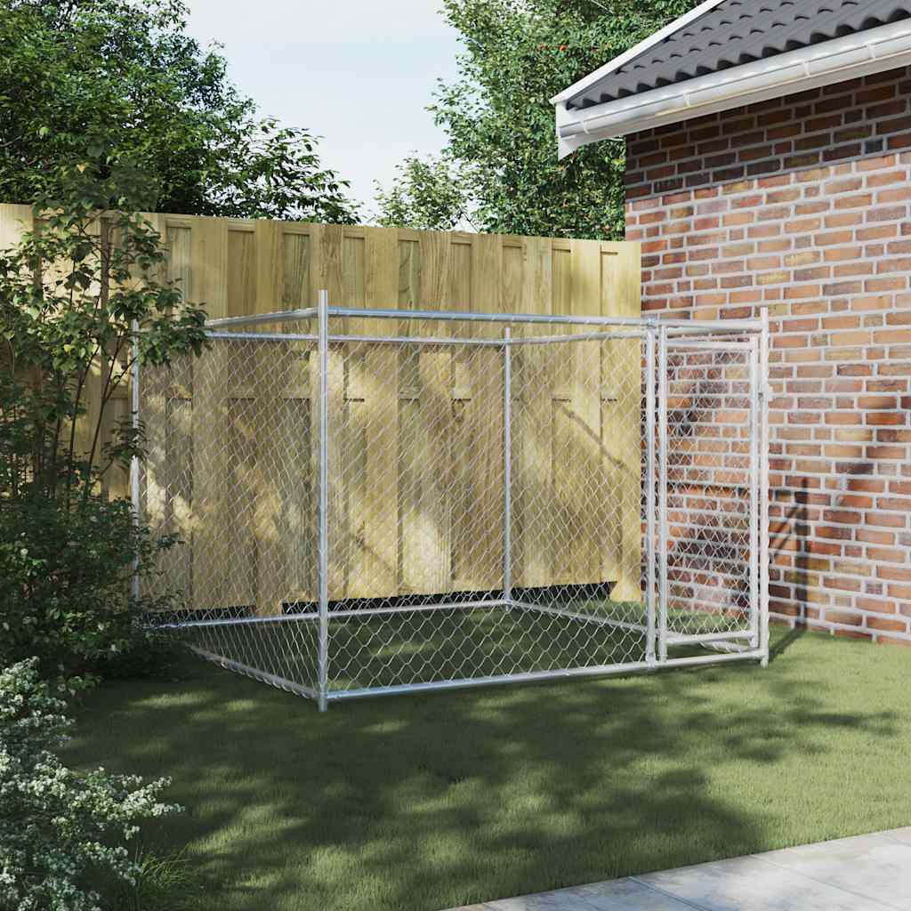 Klec pro psy s dvířky šedá 2 x 2 x 1,5 m pozinkovaná ocel