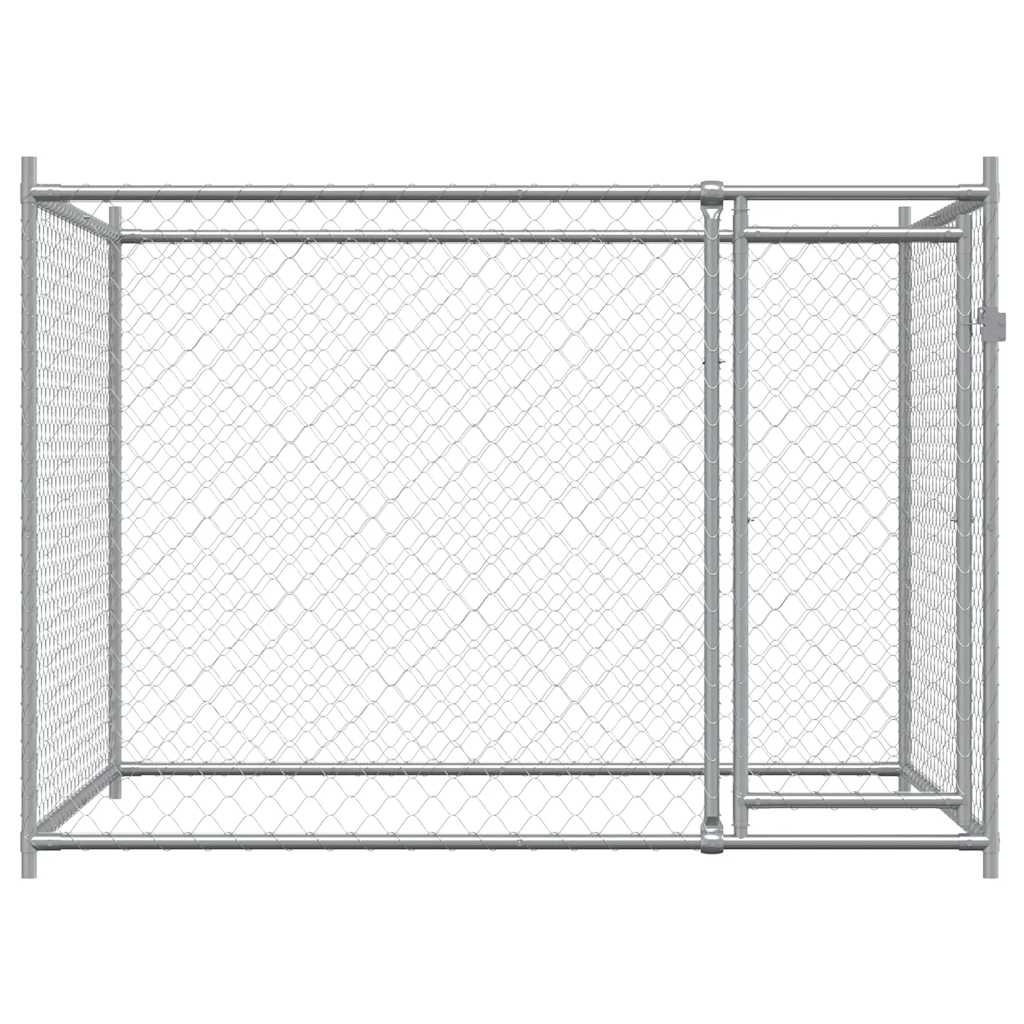 Klec pro psy s dvířky šedá 2 x 2 x 1,5 m pozinkovaná ocel