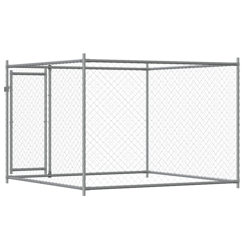 Klec pro psy s dvířky šedá 2 x 2 x 1,5 m pozinkovaná ocel