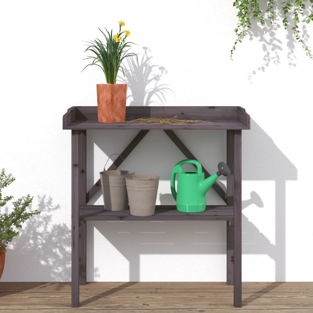 Přesazovací stůl s policí šedý 78 x 38 x 82,5 cm masivní jedle