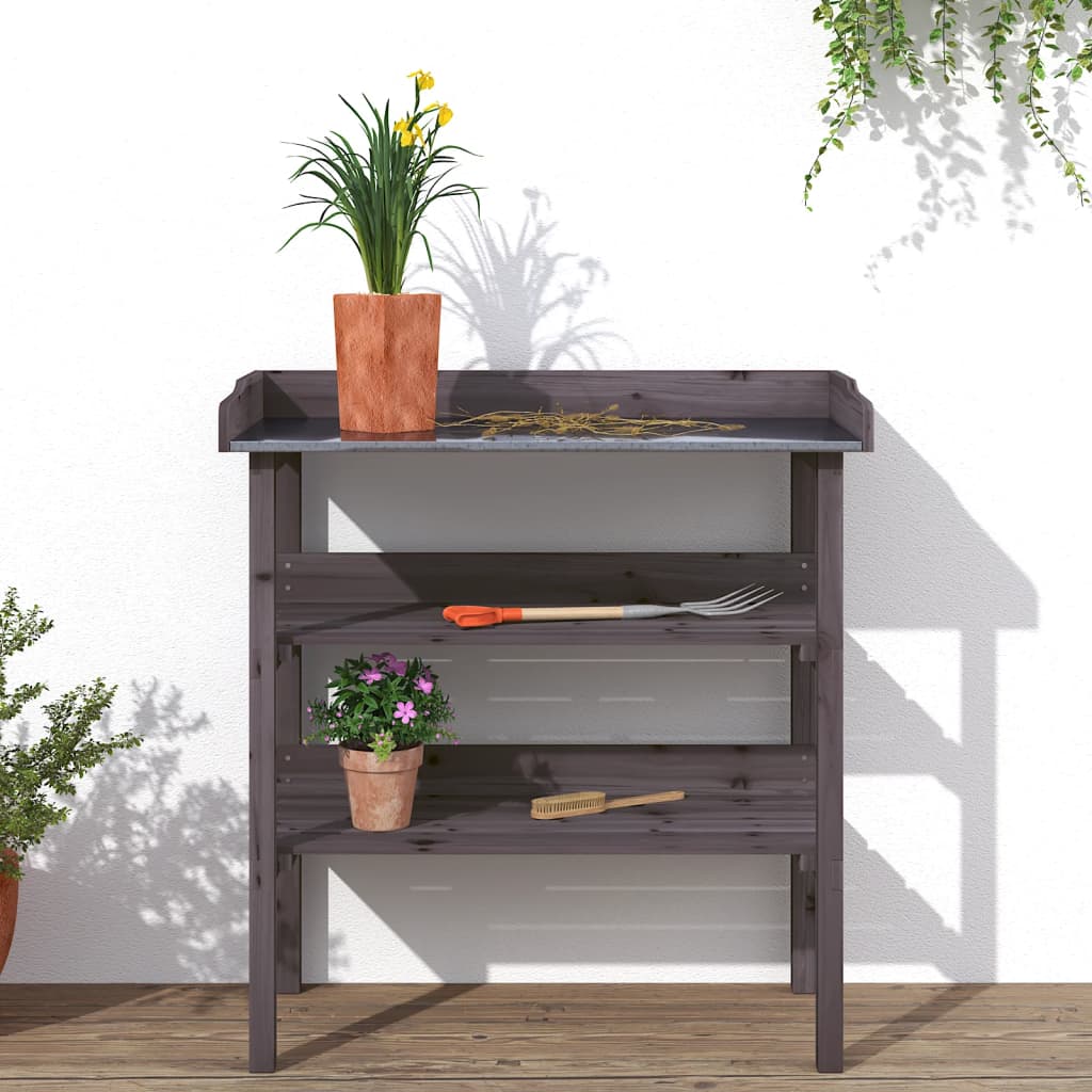 Přesazovací stůl s policemi šedý 78x38x82,5 cm masivní jedle