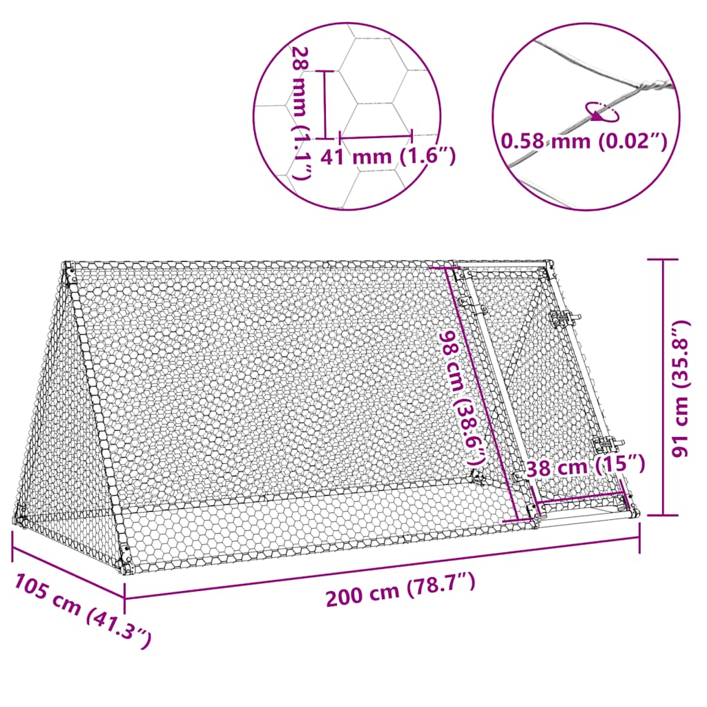Klec pro kuřata stříbrná 200 x 105 x 91 cm pozinkovaná ocel
