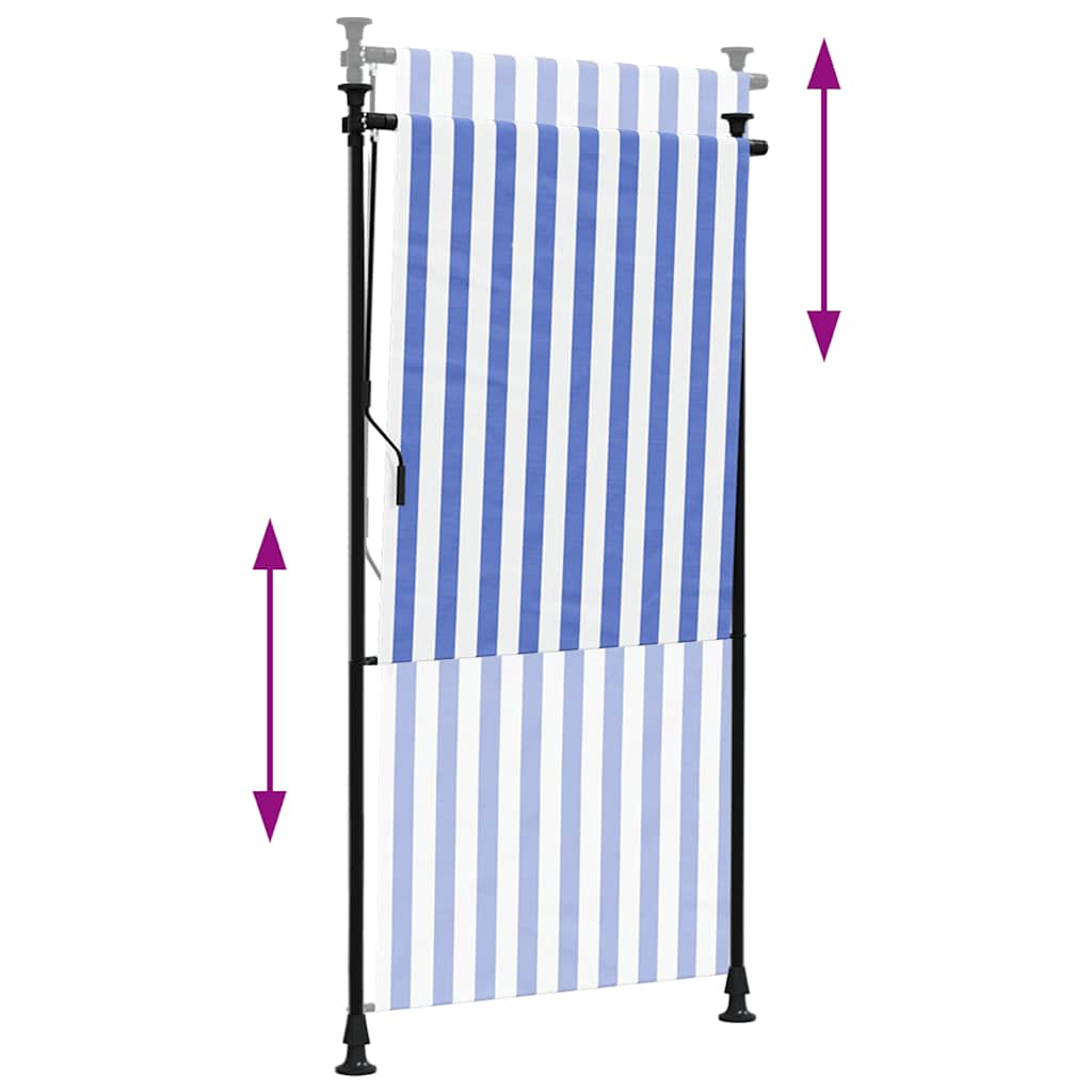 Venkovní roleta modrá a bílá 120 x 270 cm textil a ocel