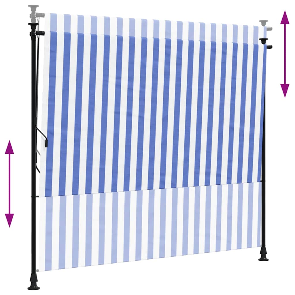 Venkovní roleta modrá a bílá 200 x 270 cm textil a ocel