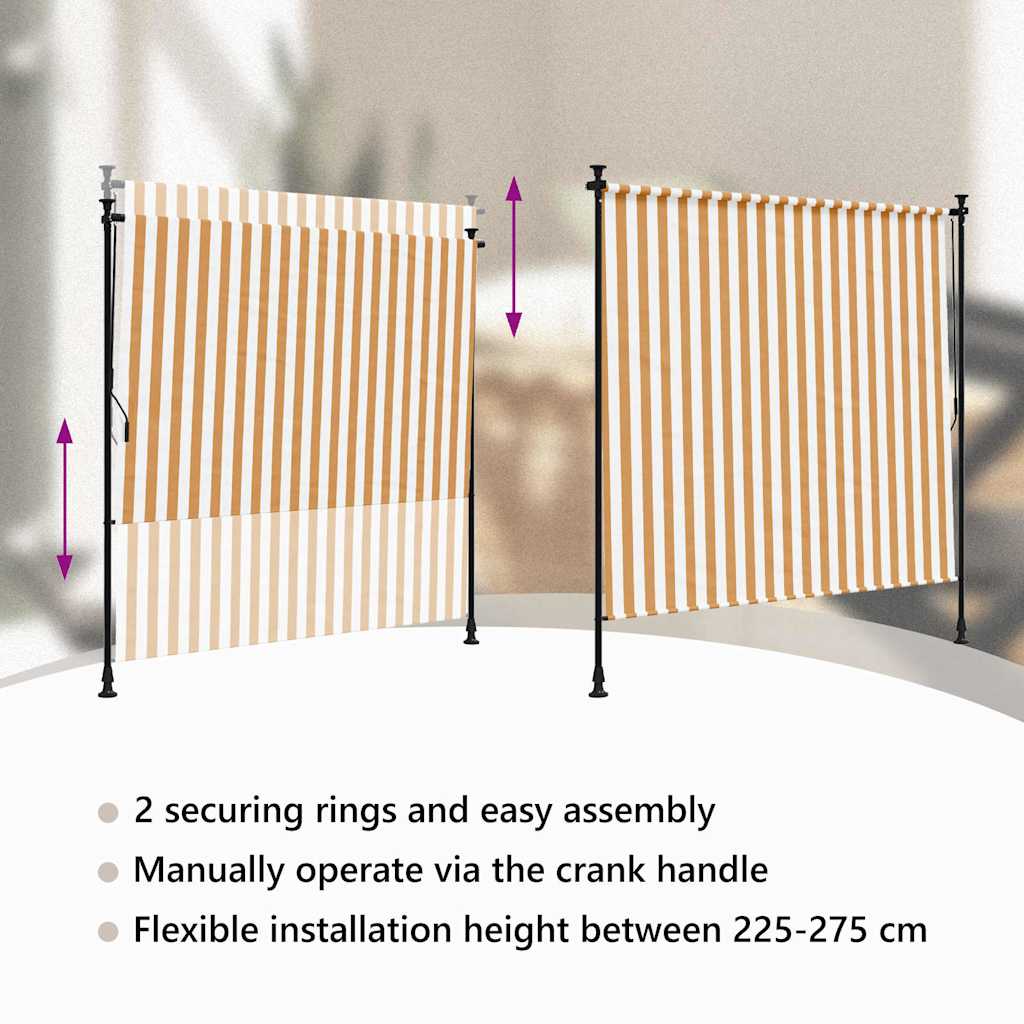 Venkovní roleta oranžová a bílá 200 x 270 cm textil a ocel