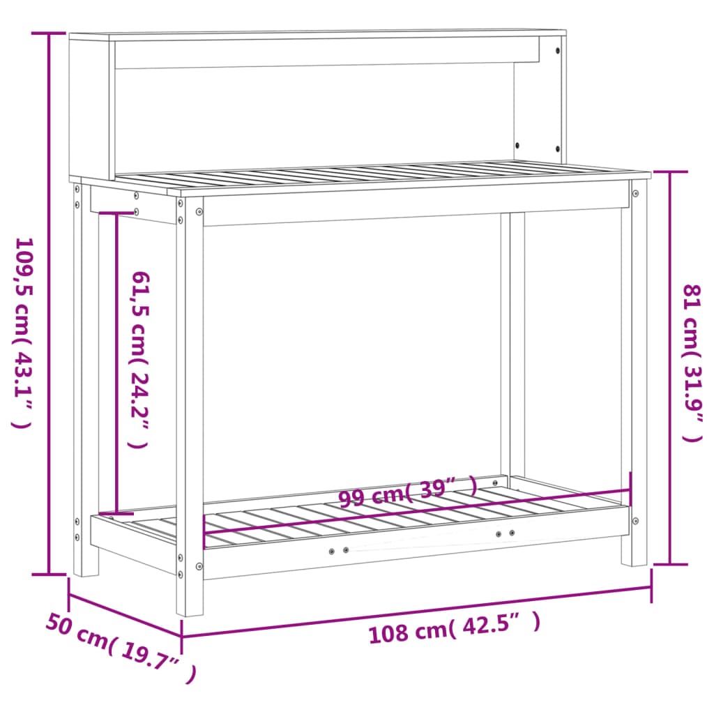 Přesazovací stůl s policemi bílý 108x50x109,5 cm masiv borovice