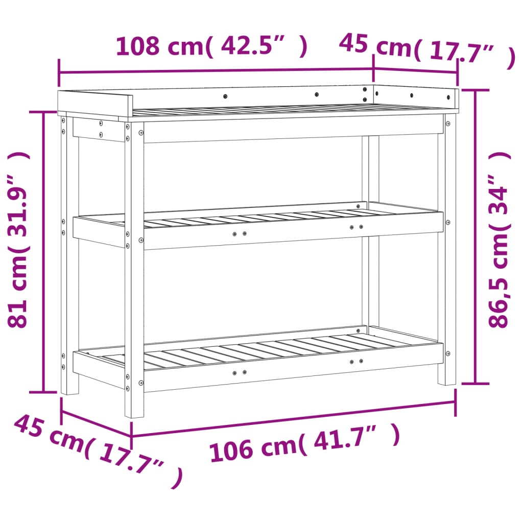 Přesazovací stůl s policemi 108x45x86,5 cm impregnované dřevo