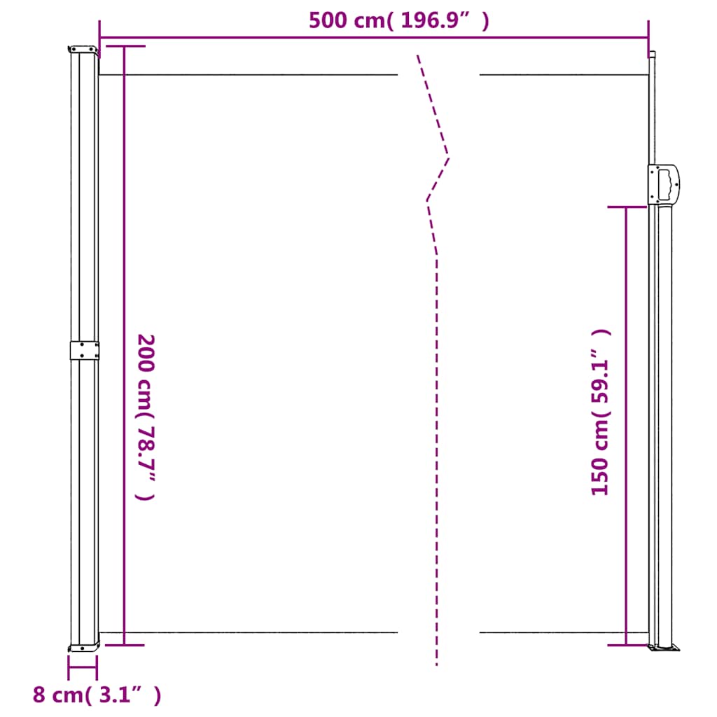 Zatahovací boční markýza tmavě zelená 200 x 500 cm
