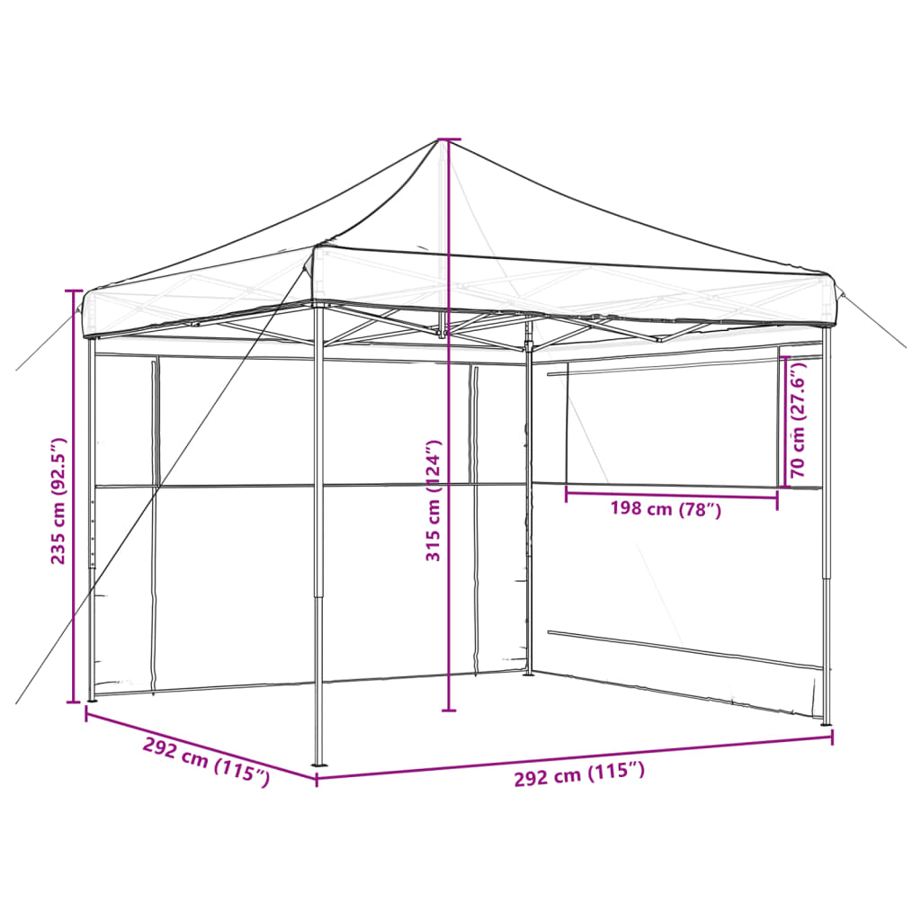Skládací party stan pop-up se 2 bočními stěnami černý