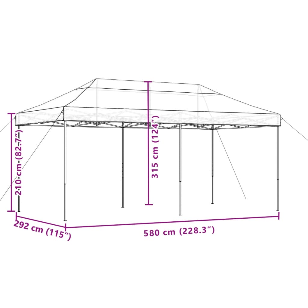Skládací party stan pop-up černý 580 x 292 x 315 cm