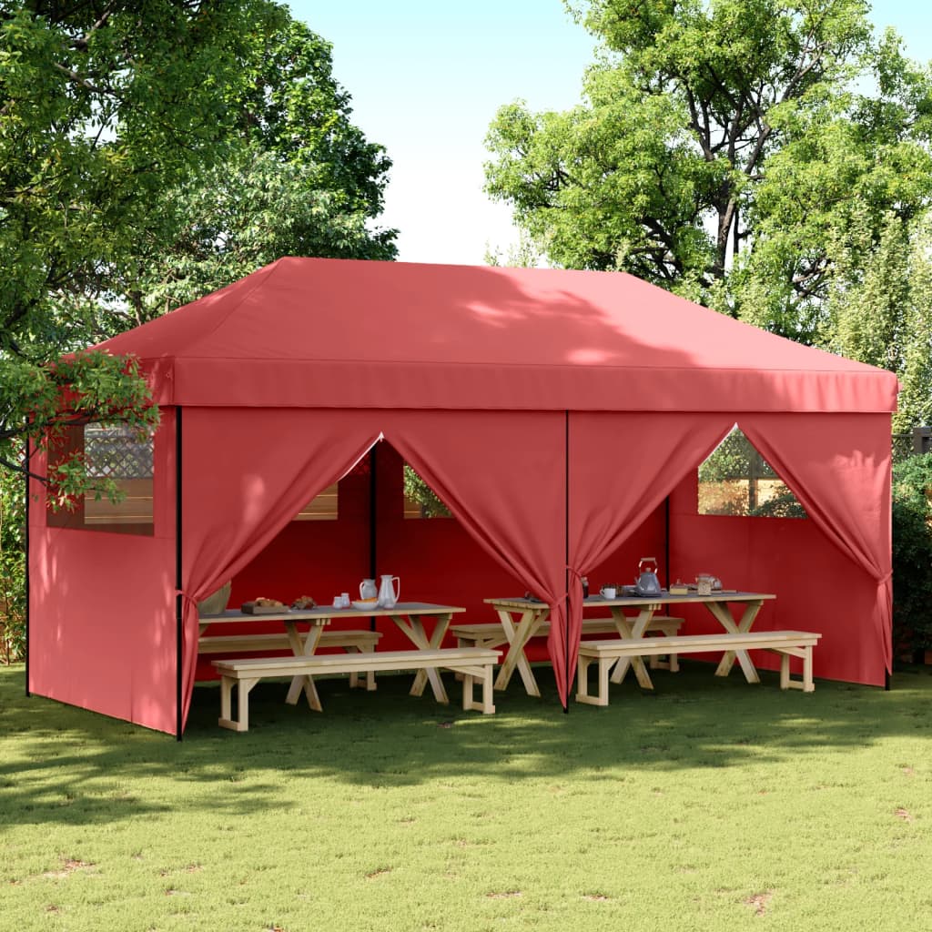 Skládací party stan pop-up se 4 bočními stěnami vínový