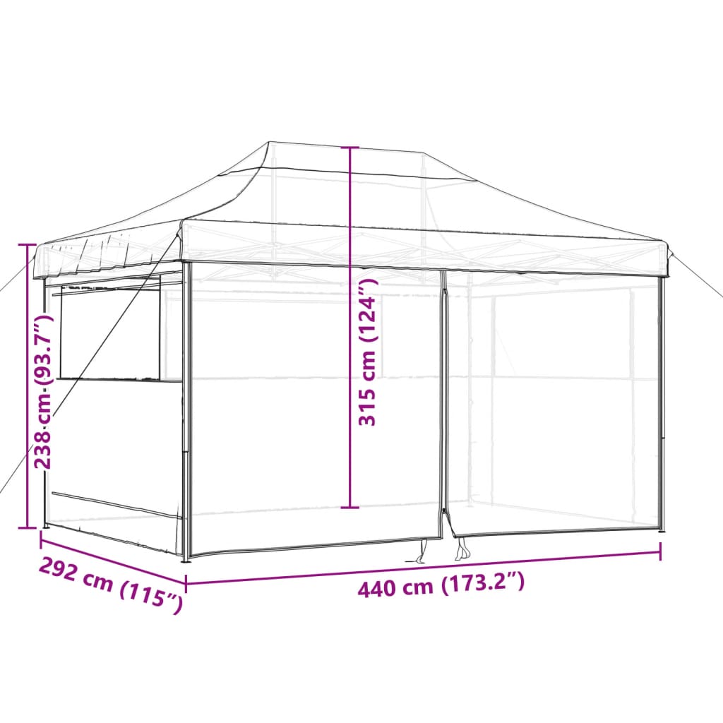 Skládací party stan pop-up se 4 bočními stěnami taupe