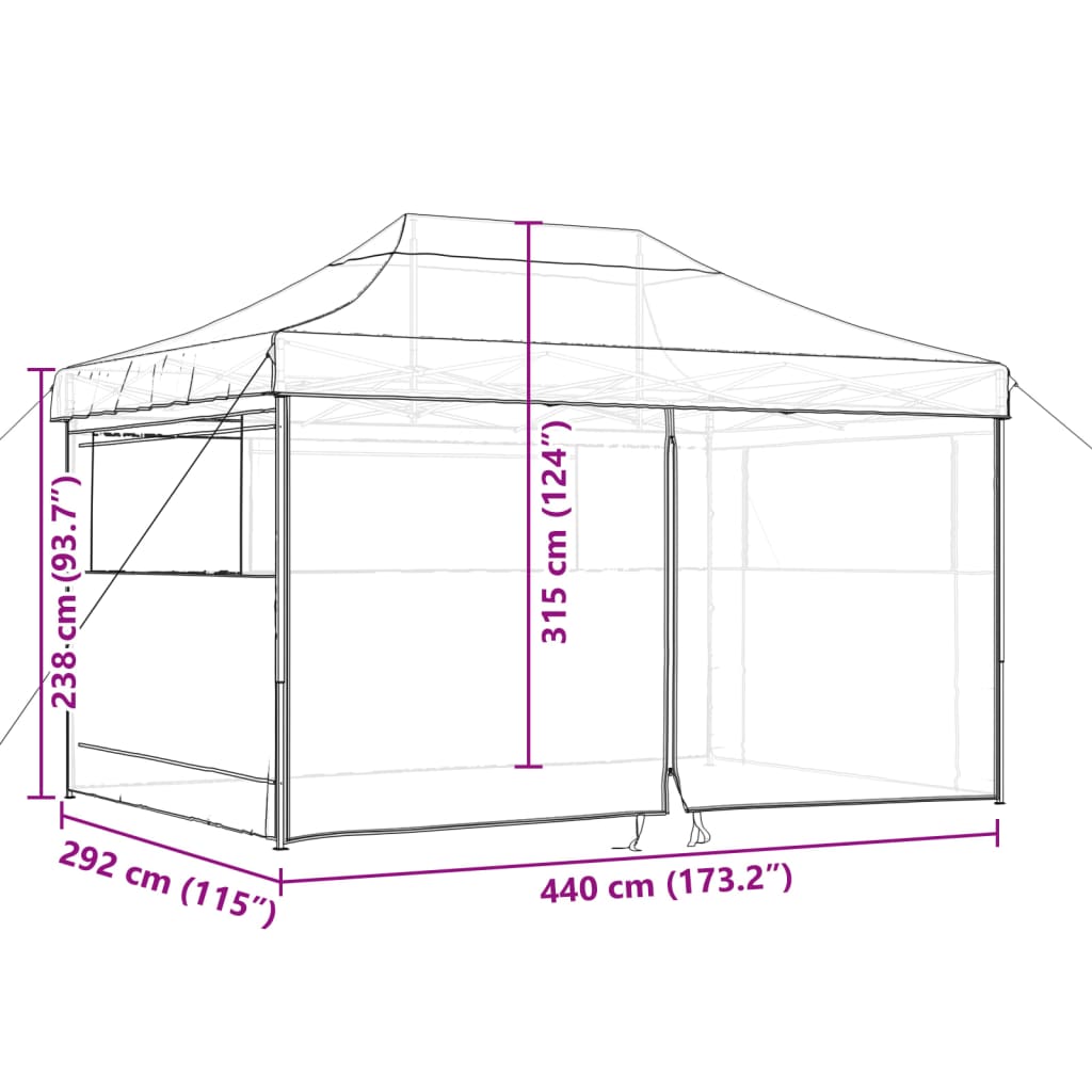 Skládací party stan pop-up se 4 bočními stěnami hnědý