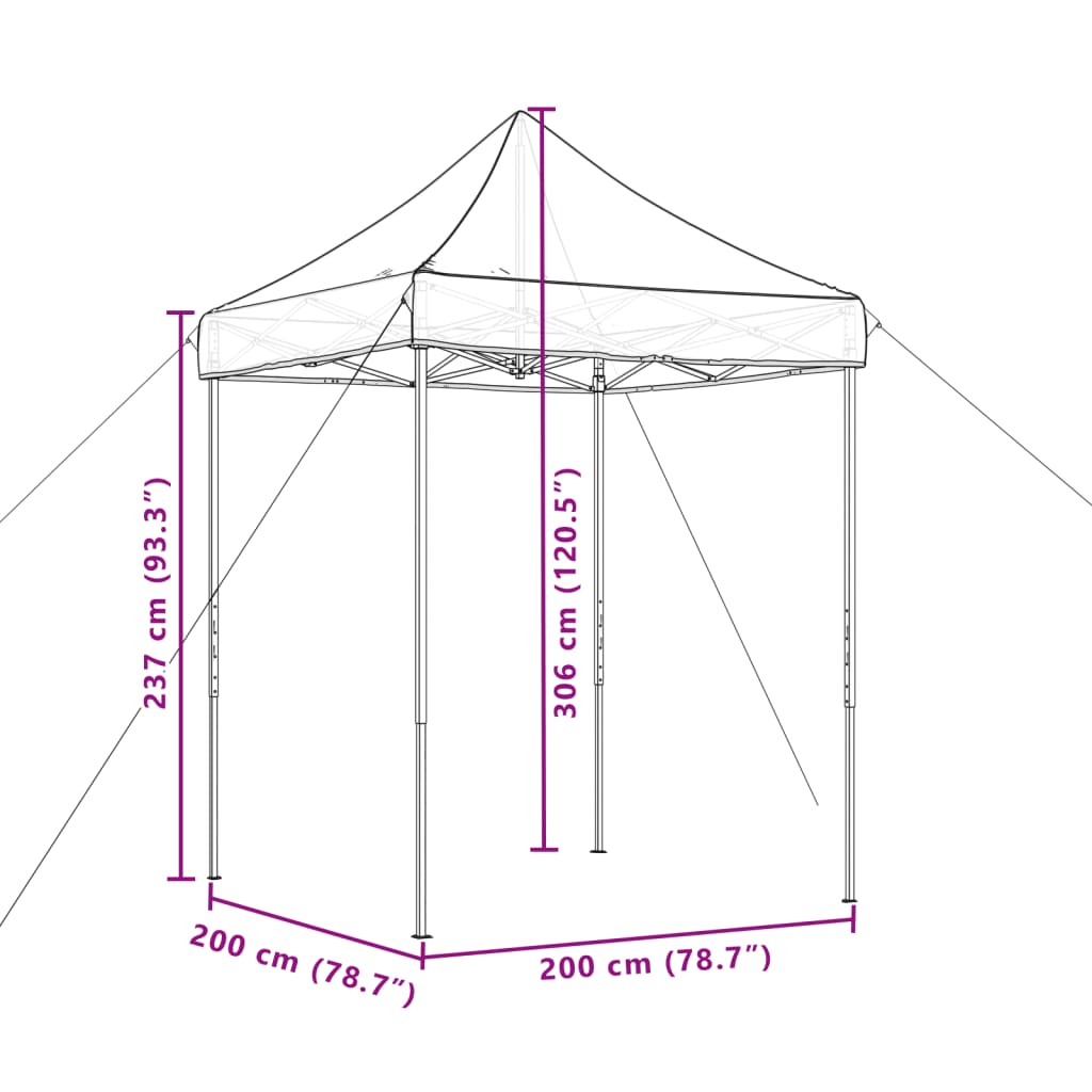 Skládací party stan pop-up černý 200 x 200 x 306 cm
