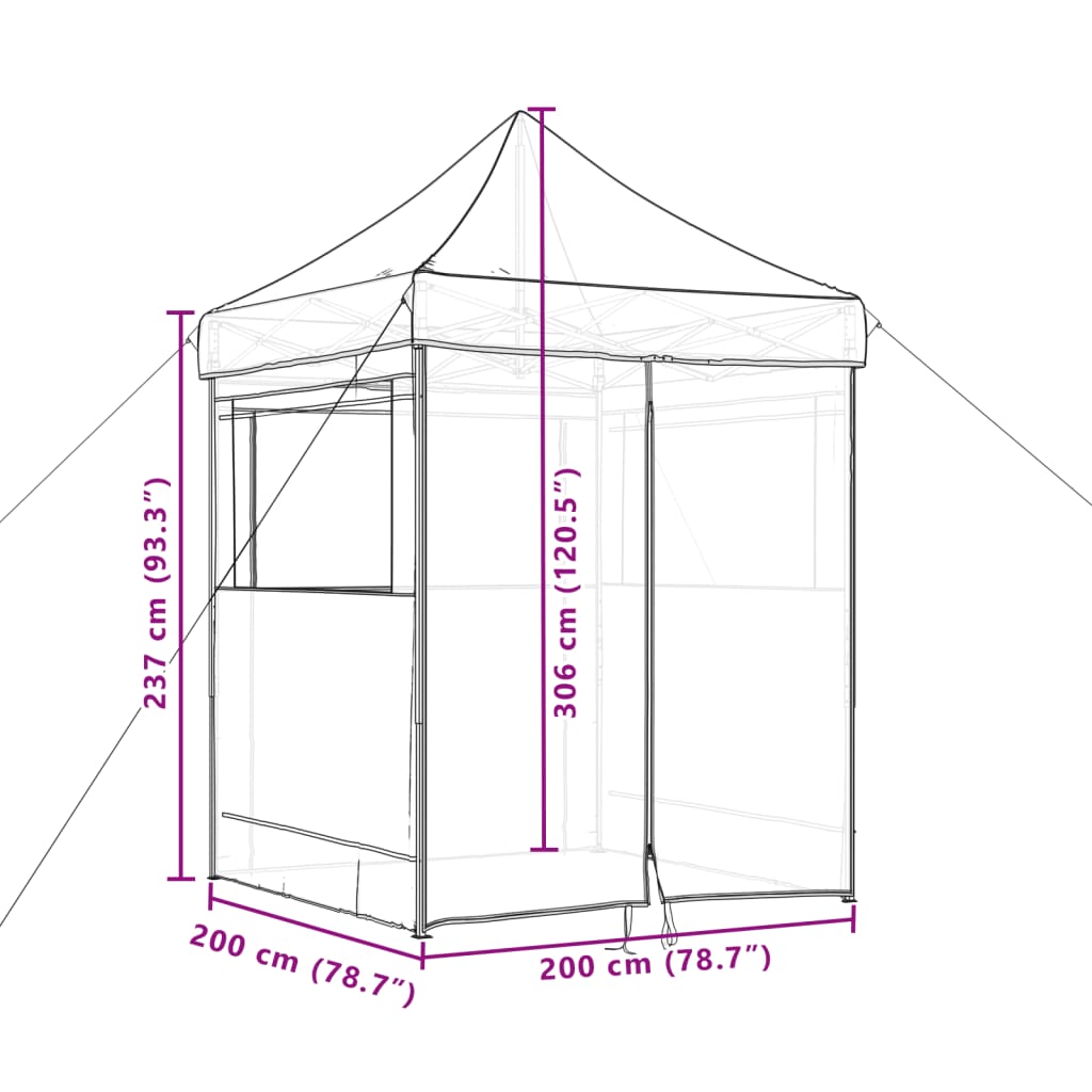 Skládací party stan pop-up se 4 bočními stěnami hnědý