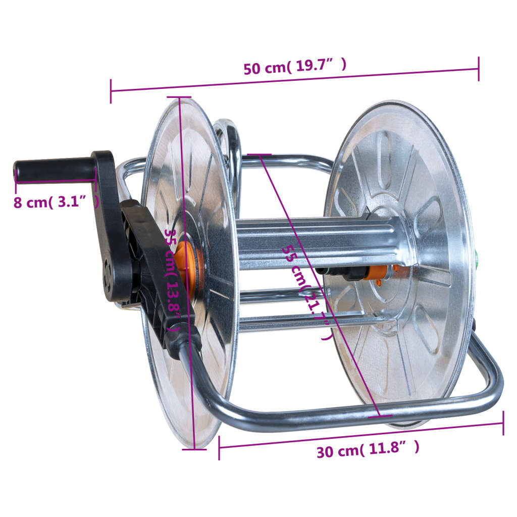 Nástěnný hadicový naviják pro 50 m 1/2" nebo 35 m 3/4" ocel