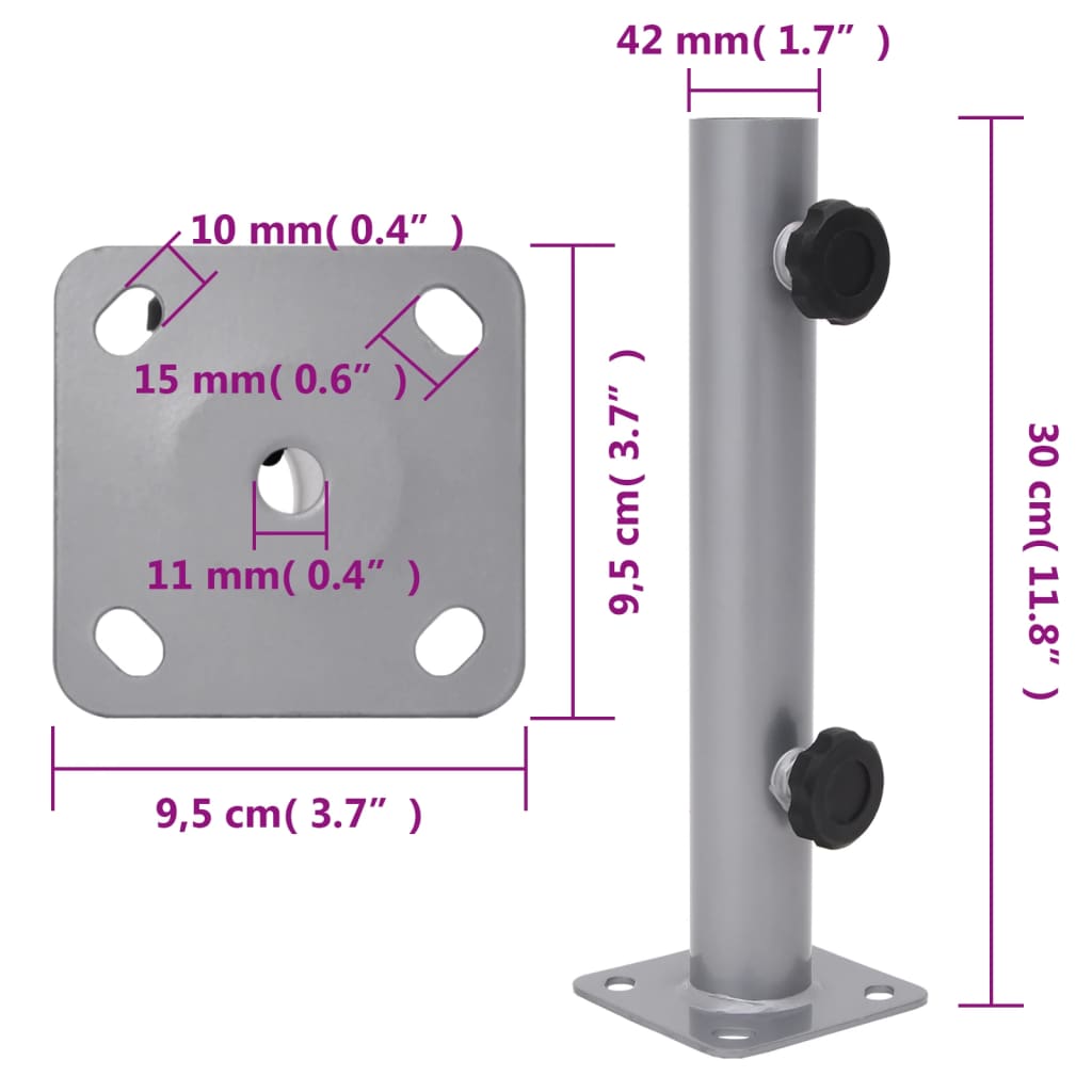 Základna pro slunečník pro tyč Ø 32/34/38 mm stříbrná ocel