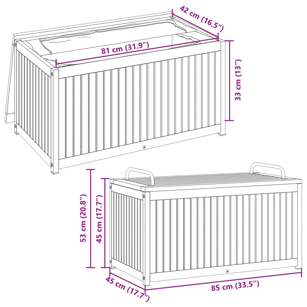 Zahradní box na podušky 85x45x45/53 cm masivní akácie a ocel