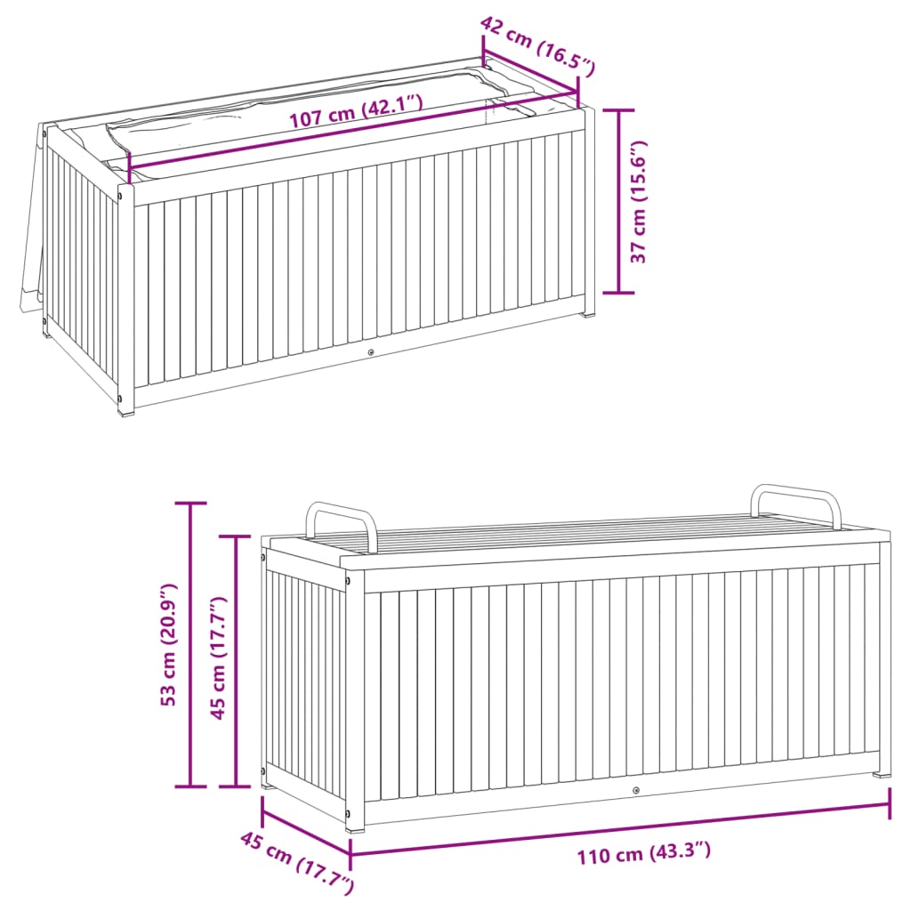 Zahradní box na podušky 110x45x42/53 cm masivní akácie a ocel