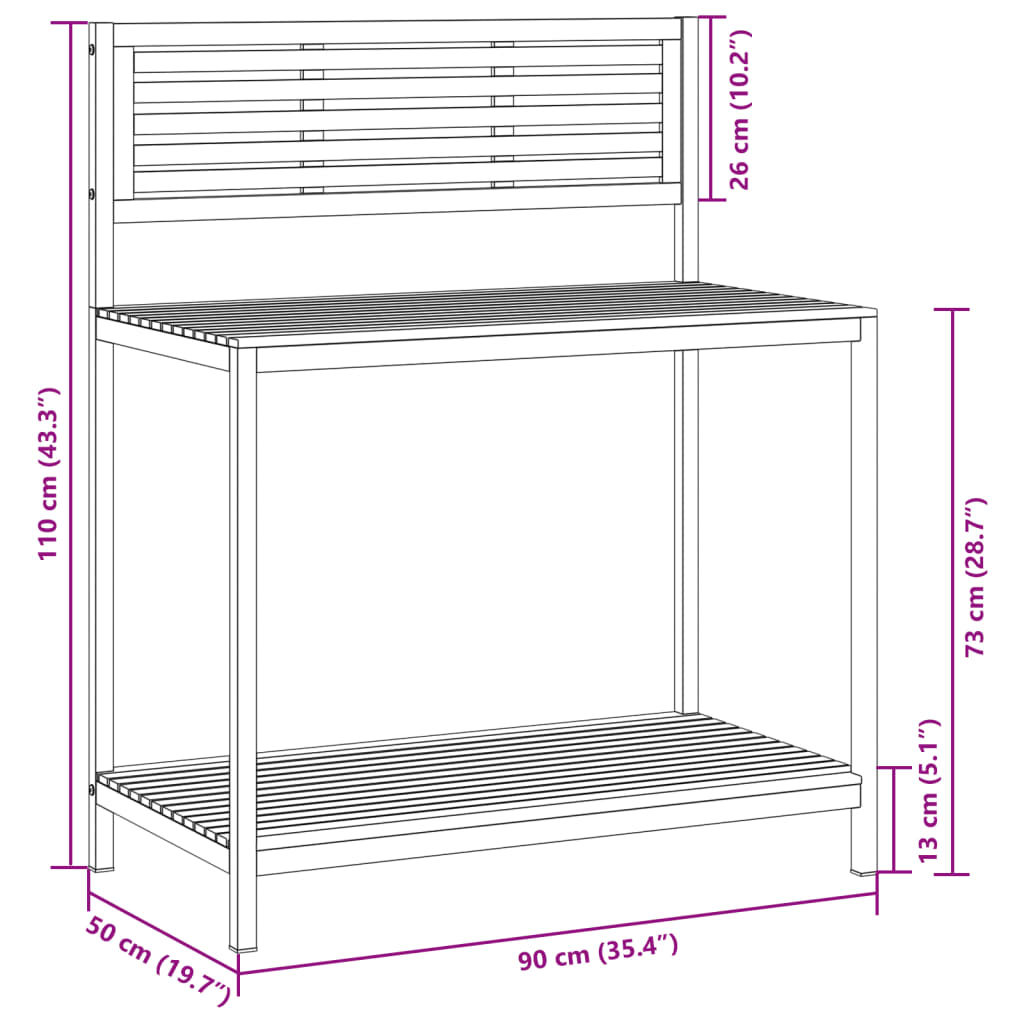 Zahradní pracovní stůl 90 x 50 x 110 cm masivní akácie a ocel