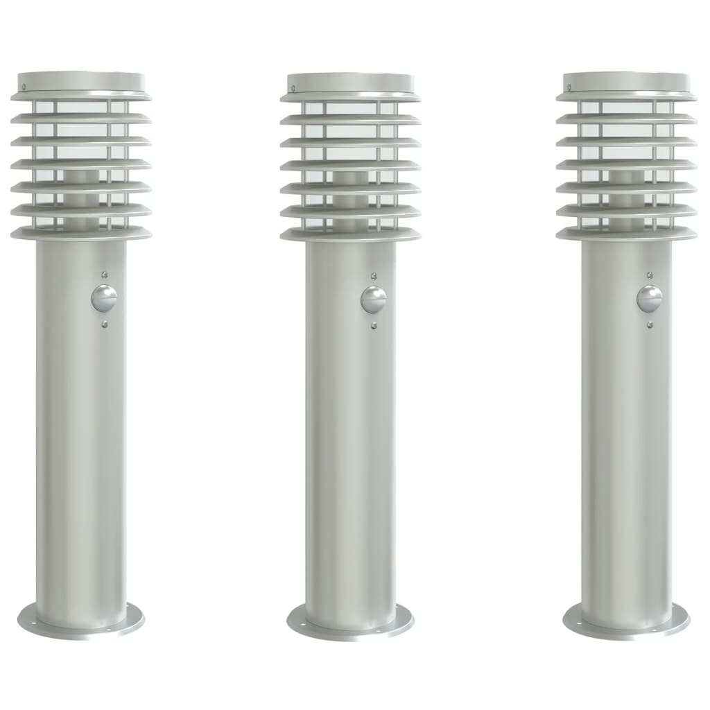 Venkovní stojací lampy s čidly 3 ks stříbrné 60cm nerezová ocel