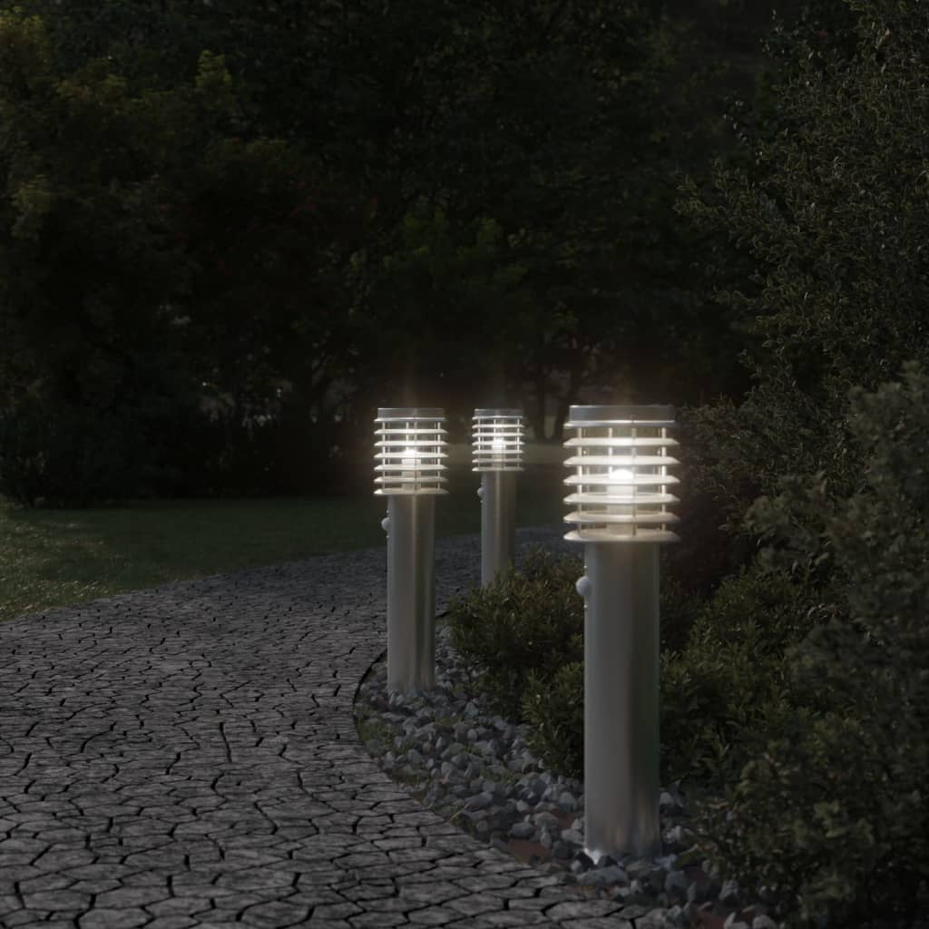 Venkovní stojací lampy s čidly 3 ks stříbrné 60cm nerezová ocel