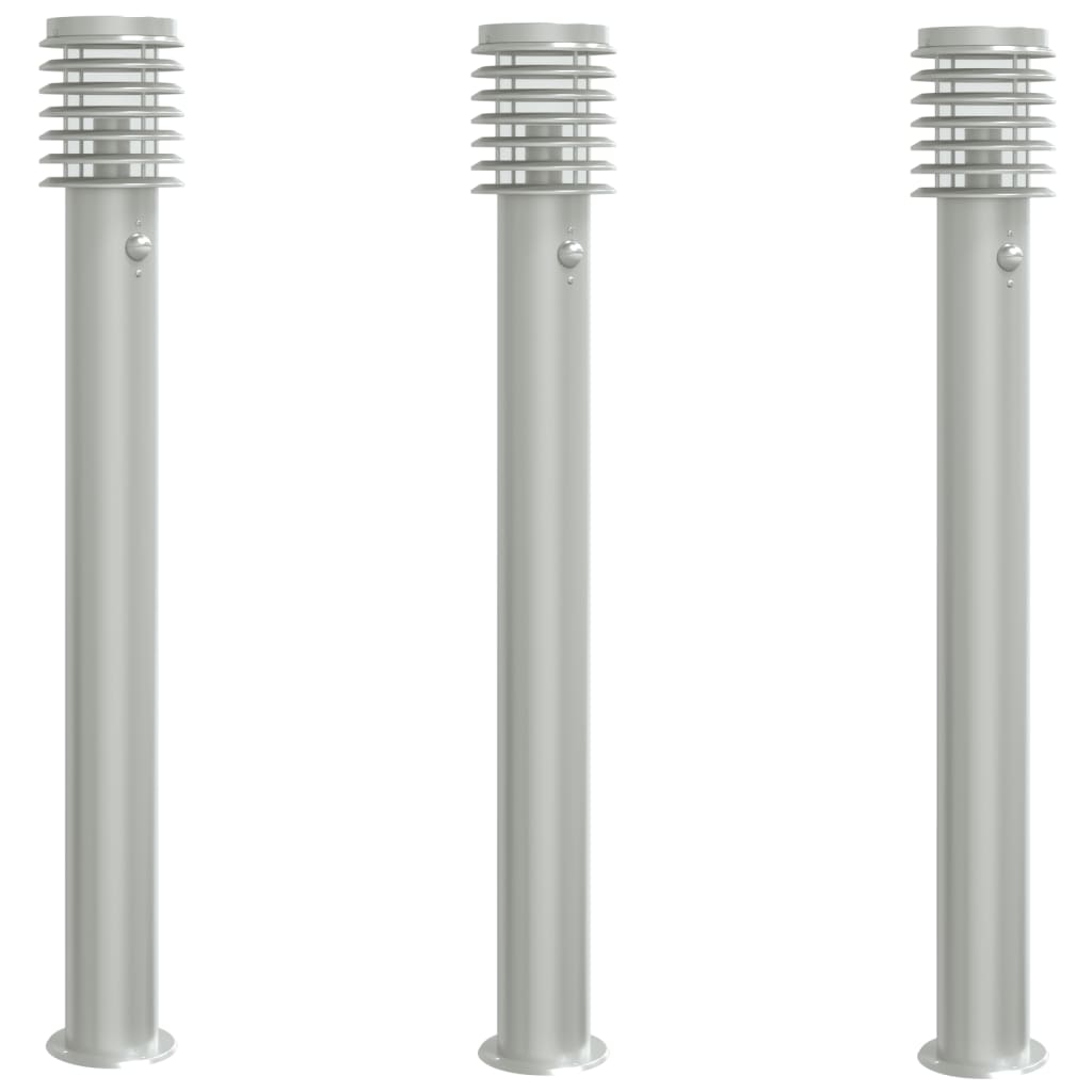 Venkovní stojací lampy s čidly 3 ks stříbrné 110 cm ocel