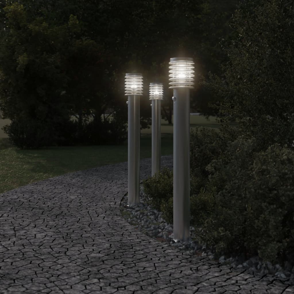 Venkovní stojací lampy s čidly 3 ks stříbrné 110 cm ocel