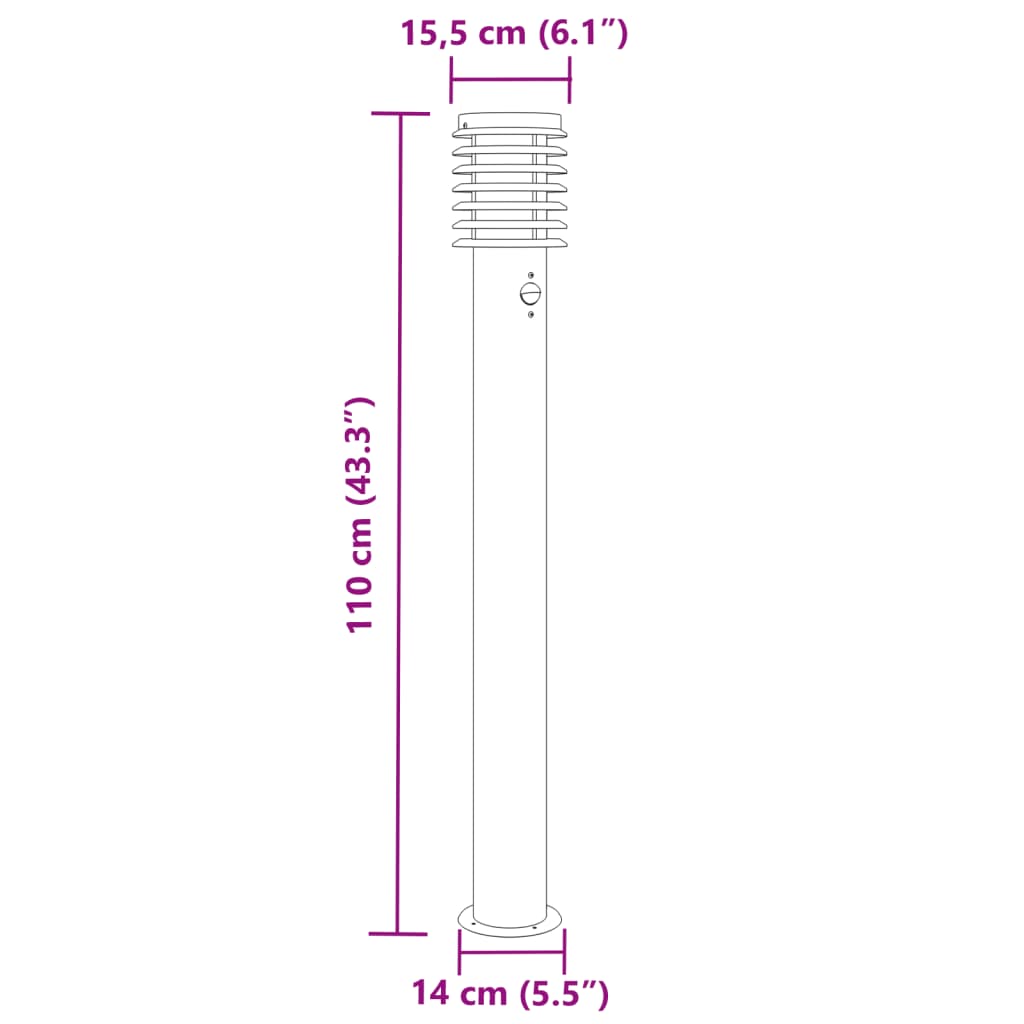 Venkovní stojací lampy s čidly 3 ks stříbrné 110 cm ocel