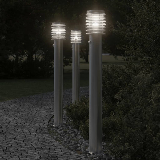 Venkovní stojací lampy s čidly 3 ks stříbrné 110 cm ocel