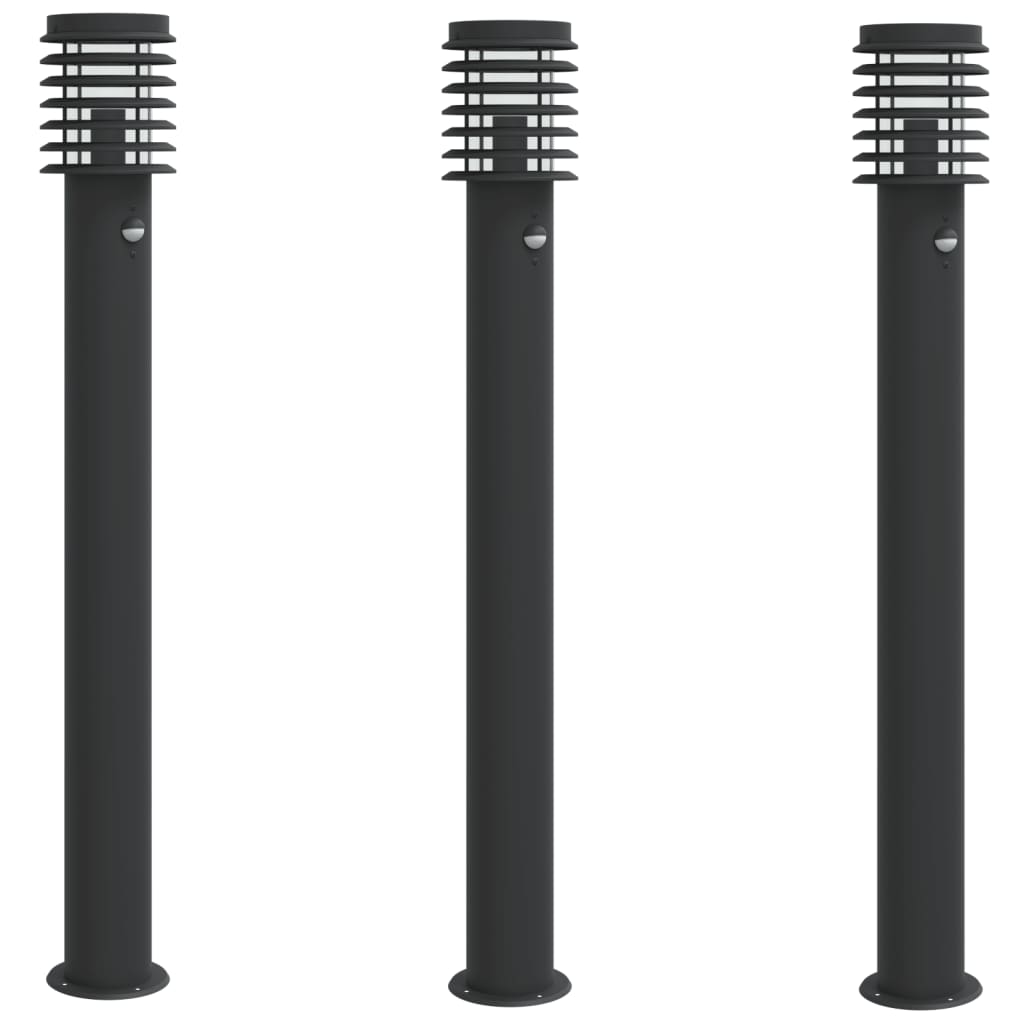 Venkovní stojací lampy s čidly 3 ks černé 110 cm nerezová ocel