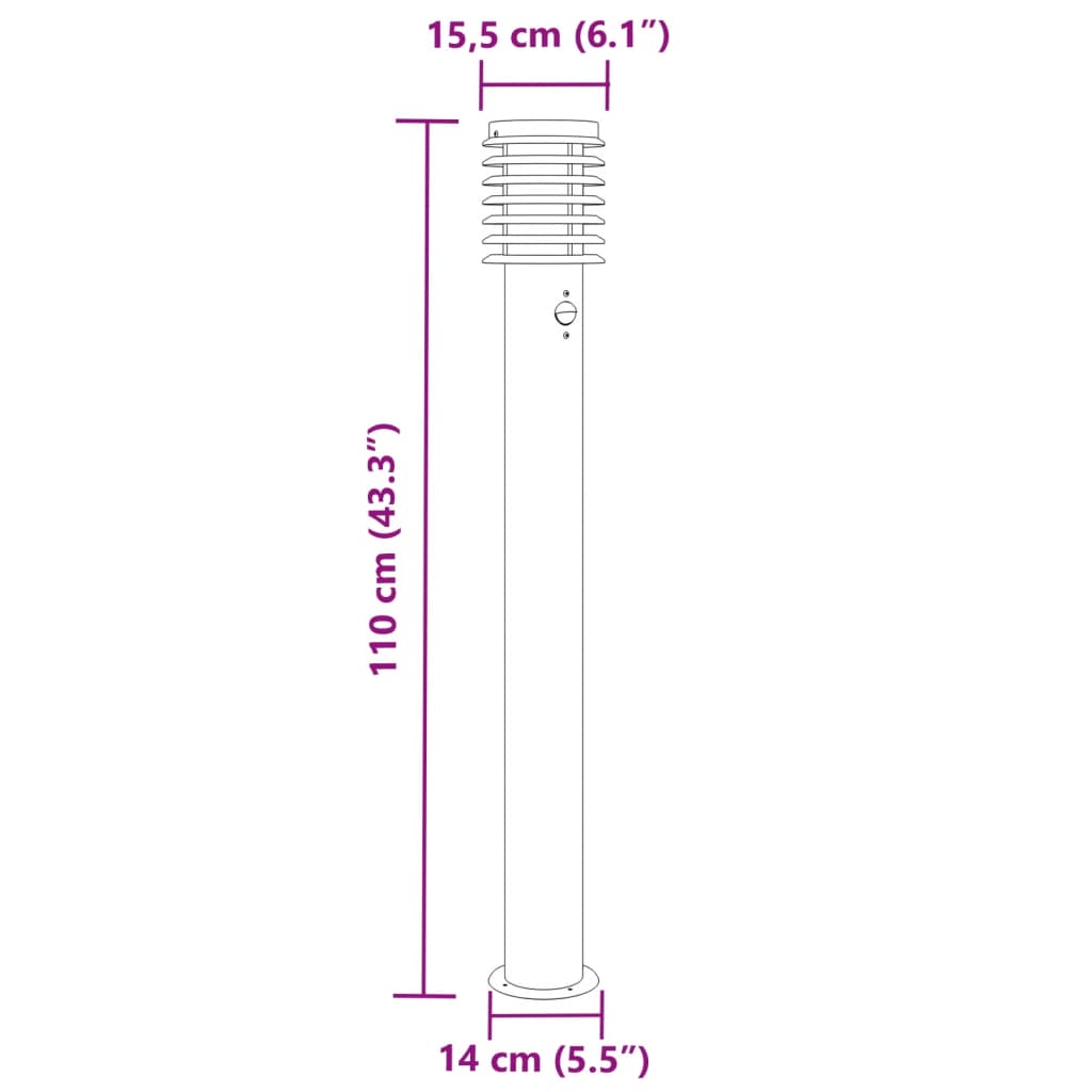 Venkovní stojací lampy s čidly 3 ks černé 110 cm nerezová ocel