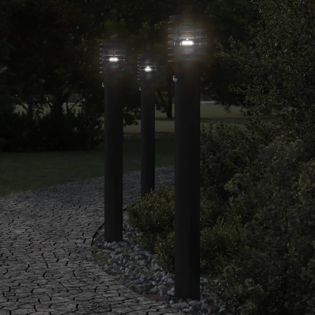 Venkovní stojací lampy s čidly 3 ks černé 110 cm nerezová ocel