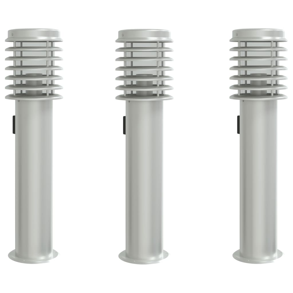 Venkovní stojací lampy se zásuvkou 3 ks stříbrné 60 cm ocel