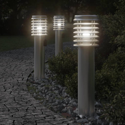 Venkovní stojací lampy se zásuvkou 3 ks stříbrné 60 cm ocel