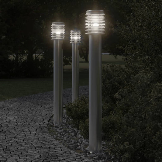 Venkovní stojací lampy se zásuvkou 3 ks stříbrné 110 cm ocel