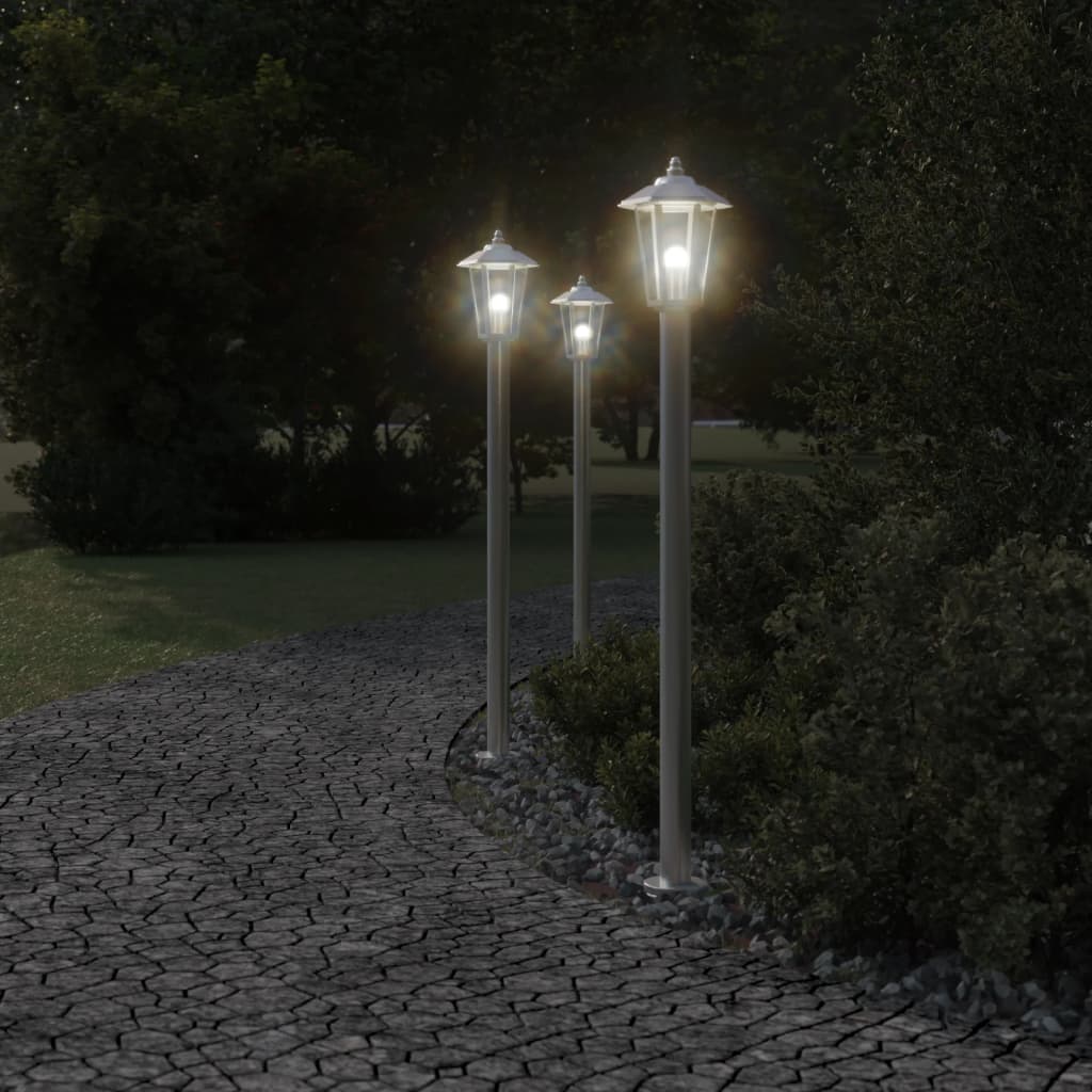 Venkovní stojací lampy 3 ks stříbrné 120 cm nerezová ocel