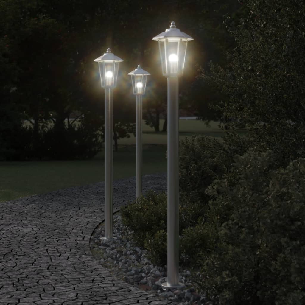 Venkovní stojací lampy 3 ks stříbrné 120 cm nerezová ocel
