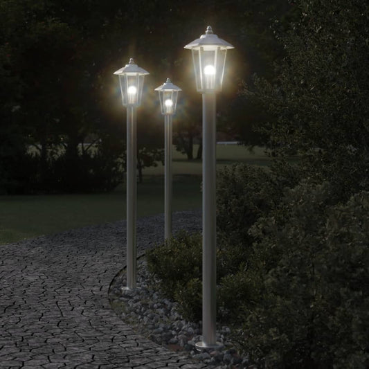 Venkovní stojací lampy 3 ks stříbrné 120 cm nerezová ocel